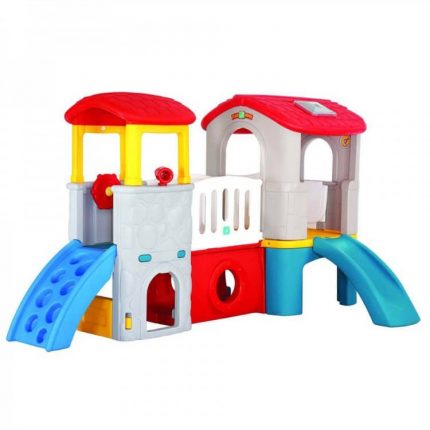مجموعه بازی دو برج شامل دو برج،سرسره،صخره نوردی و تونل بوده و مناسب جهت استفاده چند کودک در مهد کودک منزل و خانه بازی