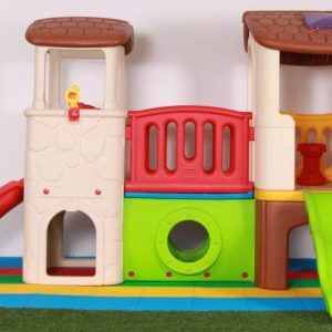 مجموعه زیبای کلبه سرسره دو برج با پله صخره نوردی مناسب بازی کودکان 3 تا 6 ساله شما در تمامی مکان ها